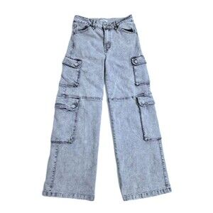 Fire and Rain Cargo Jeans Women's Size 9 Gray Acid Wash Distressed Army Pants